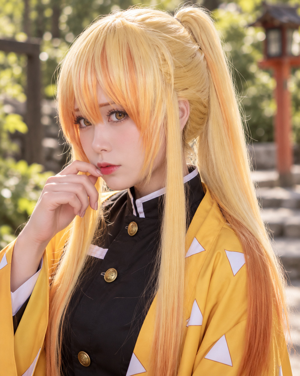 Zenitsu Woman's Cosplay Wig Demon Slayer Kimetsu Lightning Anime Costume